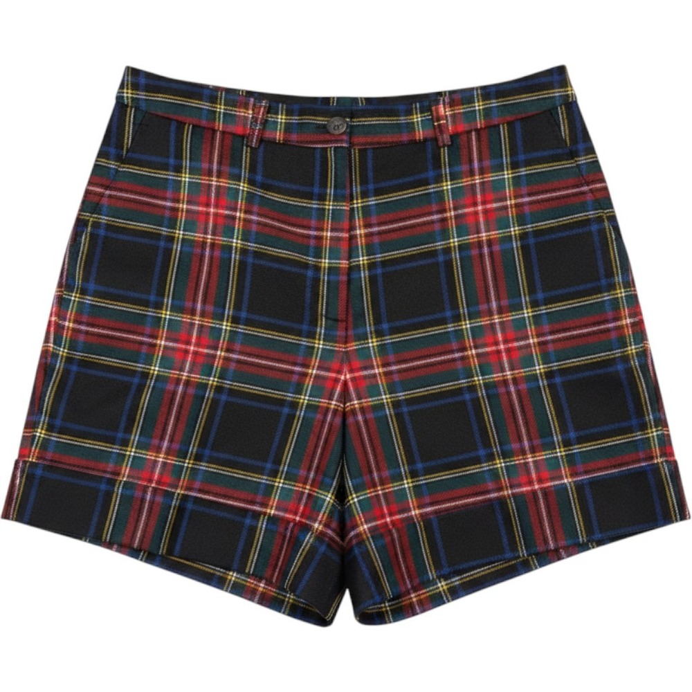 House of Bruar Pure Wool Tartan Plaid Shorts Black Red Green Women 16 HBL672